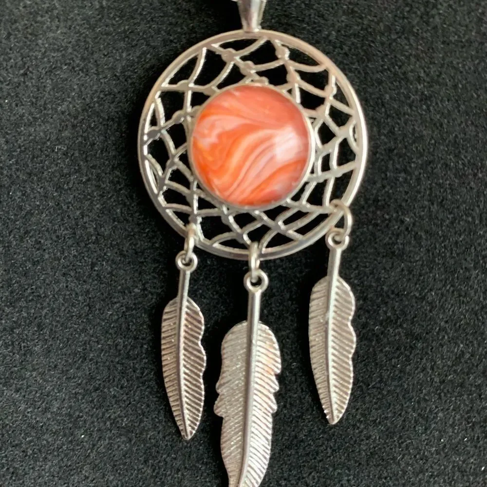 HAND PAINTED GLASS CABOCHON DREAMCATCHER CORDED NECKLACE‎
